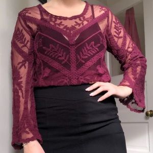 Lace see-through long sleeve top